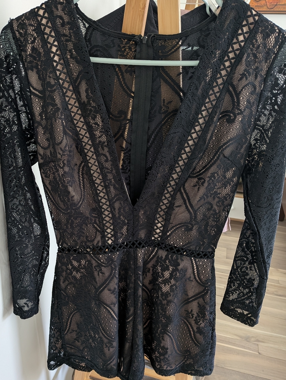 Black Lace Deep V Romper XS